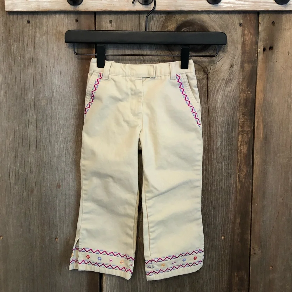 2000 Gymboree Tan Khaki Embroidered Pants Size Small 3 Years